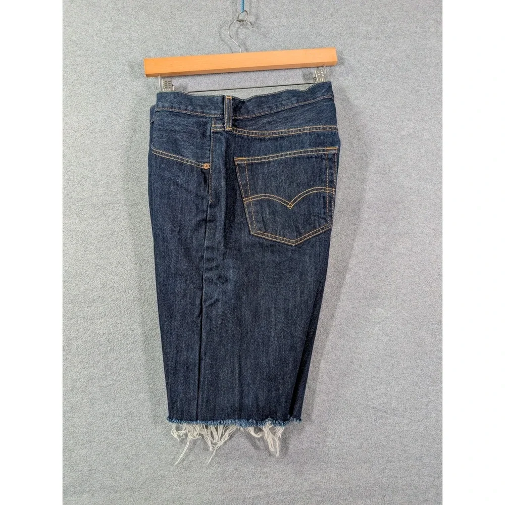 Levis 501 Cut Off Shorts Mens 36 Blue Button Fly Denim Jeans Dark Wash Frayed